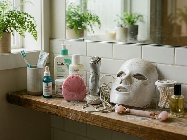 Various skincare devices on the shelf