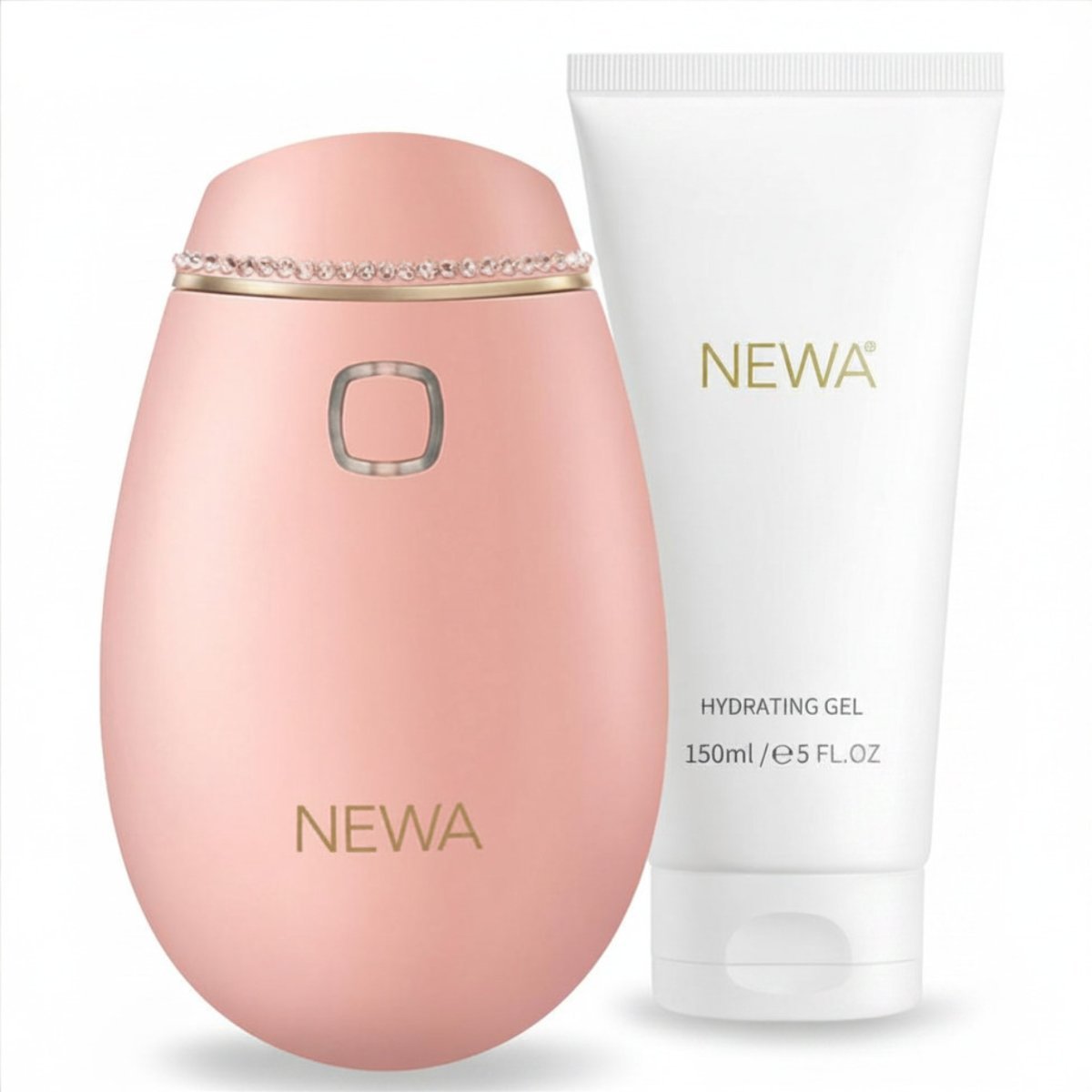 NEWA Anti-Aging Device in pink with NEWA Hydrating Gel conductive gel tube